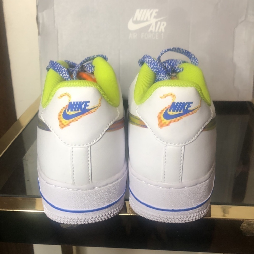 Nike Air Force one white /multi colored medium blue sneakers size 6y​ - Picture 7 of 11